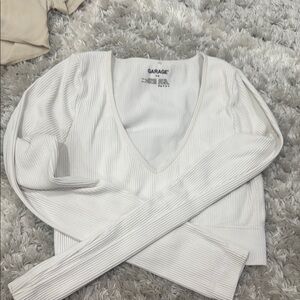 Garage White Ribbed V-Neck Bodysuit